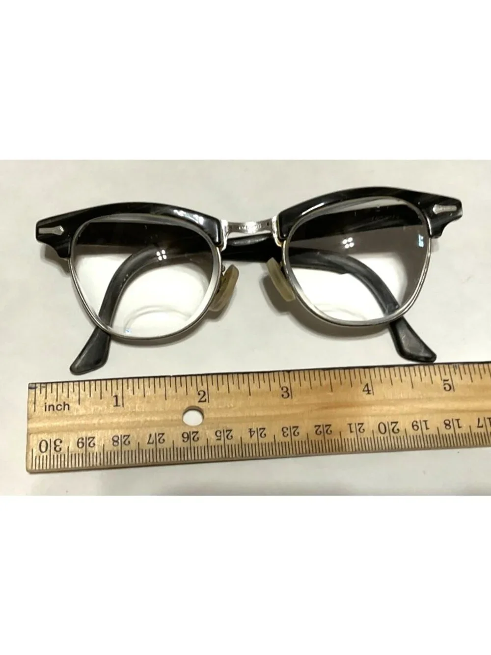 Vtg 1950s Cat Eye Horn Rimmed Eyeglasses Pair Of 2 Silver & Black Frames Women’s
